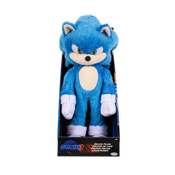 Sonic 3 Movie 33 cm (13 inch) plush Sonic packaging with deluxe plush details in Ireland.
