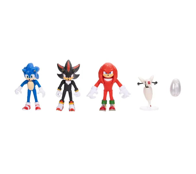 Sonic 3 Movie 6.3 cm (2.5 inch) figures of Sonic, Knuckles, Shadow, Buzz Bomber, and Drone lined up in Ireland.