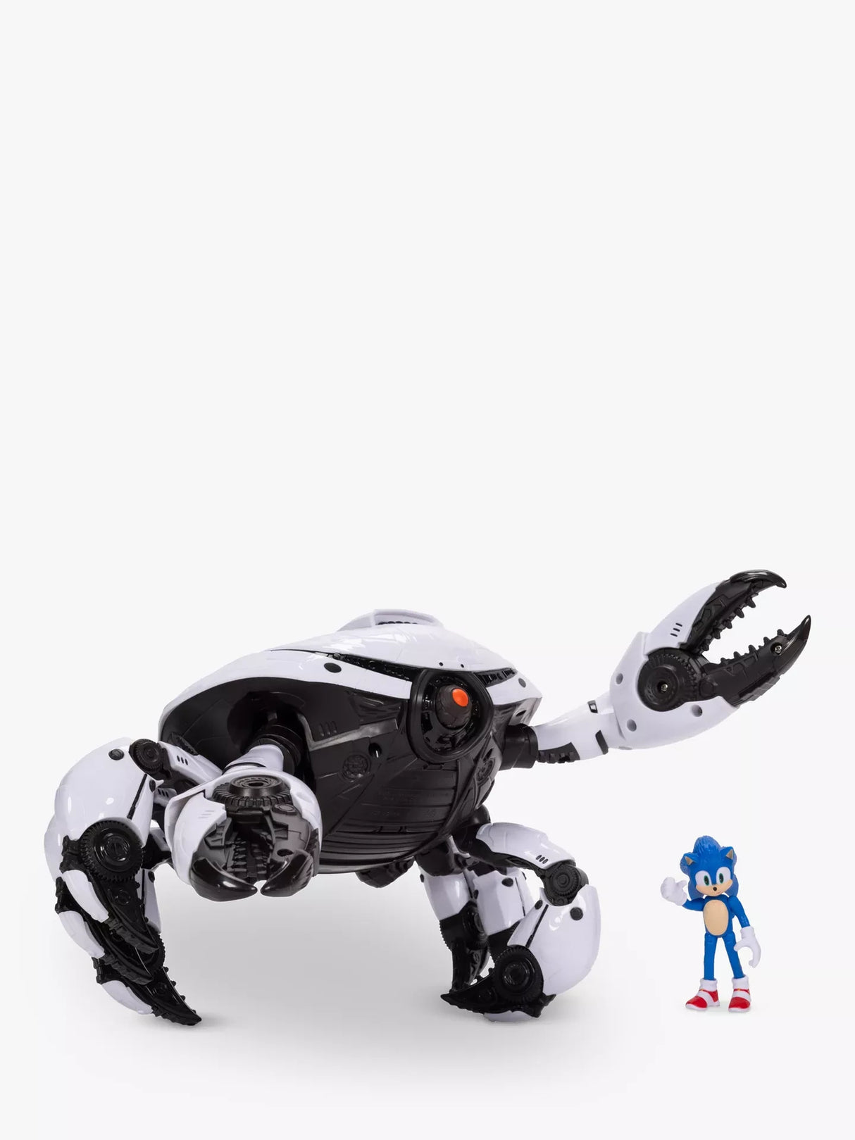 Sonic the Hedgehog 3 Crab Mech shown at an angle with Sonic figure beside it