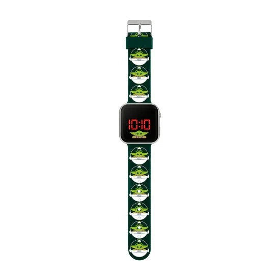 Star Wars Grogu kids LED watch with red digital display and The Child printed strap with silver buckle fastening