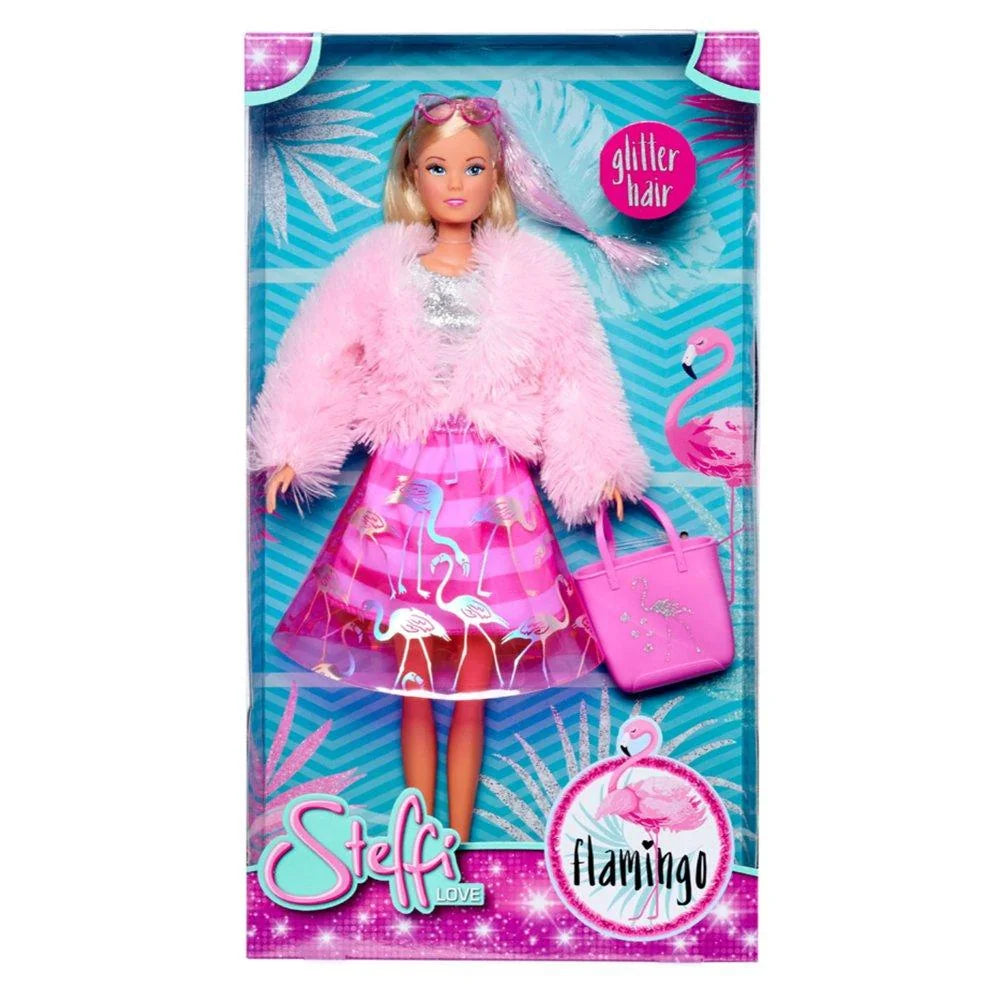 Steffi Love Flamingo Doll in retail box with pink fur jacket and flamingo skirt – Ireland