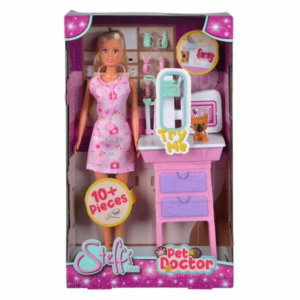 Steffi Love Pet Doctor Doll inside packaging with vet station and accessories – Ireland