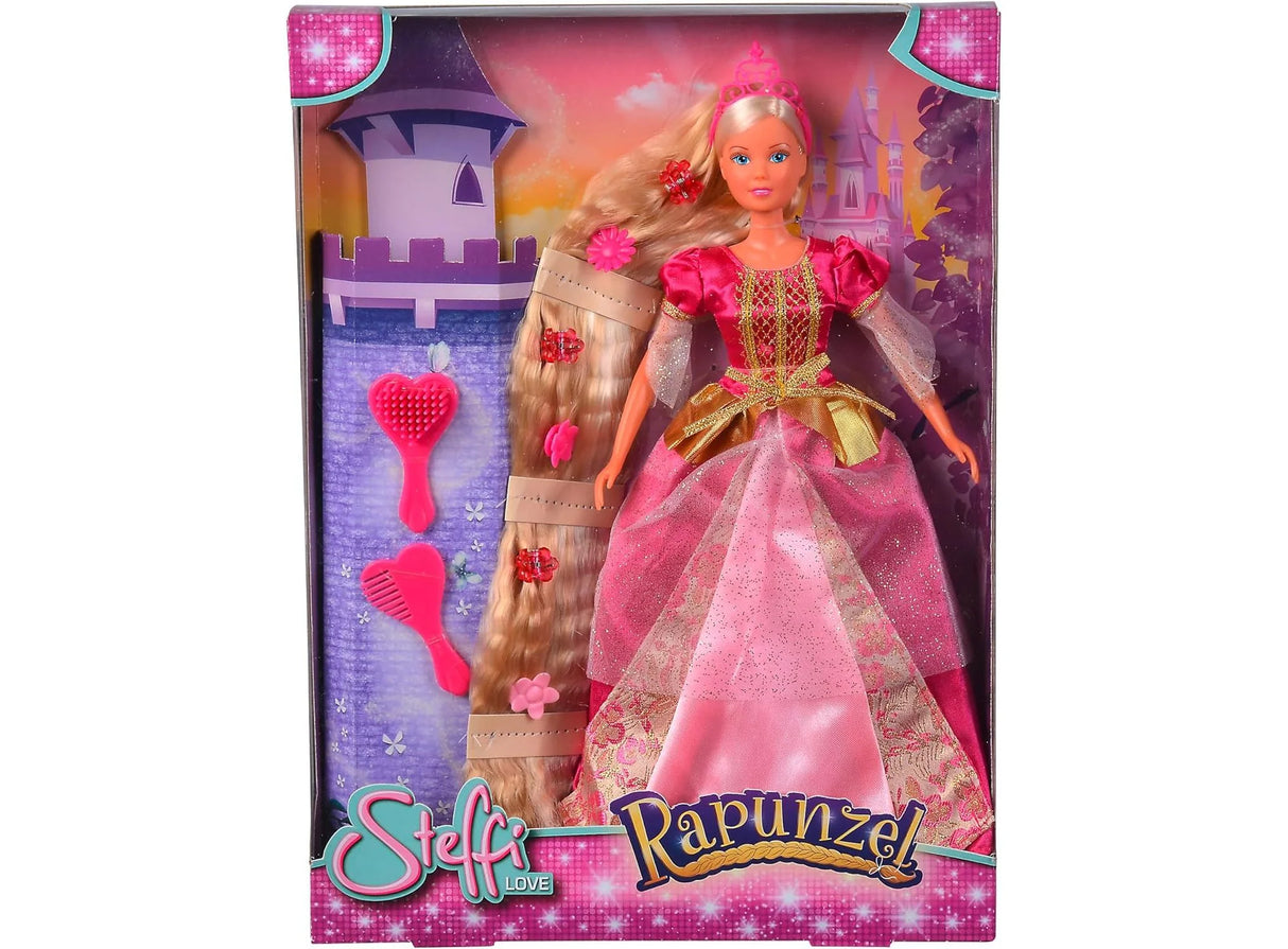 Steffi Rapunzel doll standing with pink gown, crown, and hair combs – Ireland
