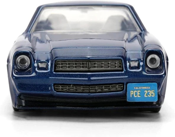 Stranger Things Billy's Chevrolet Camaro die-cast model straight-on front view showing grille and California PCE 235 plate