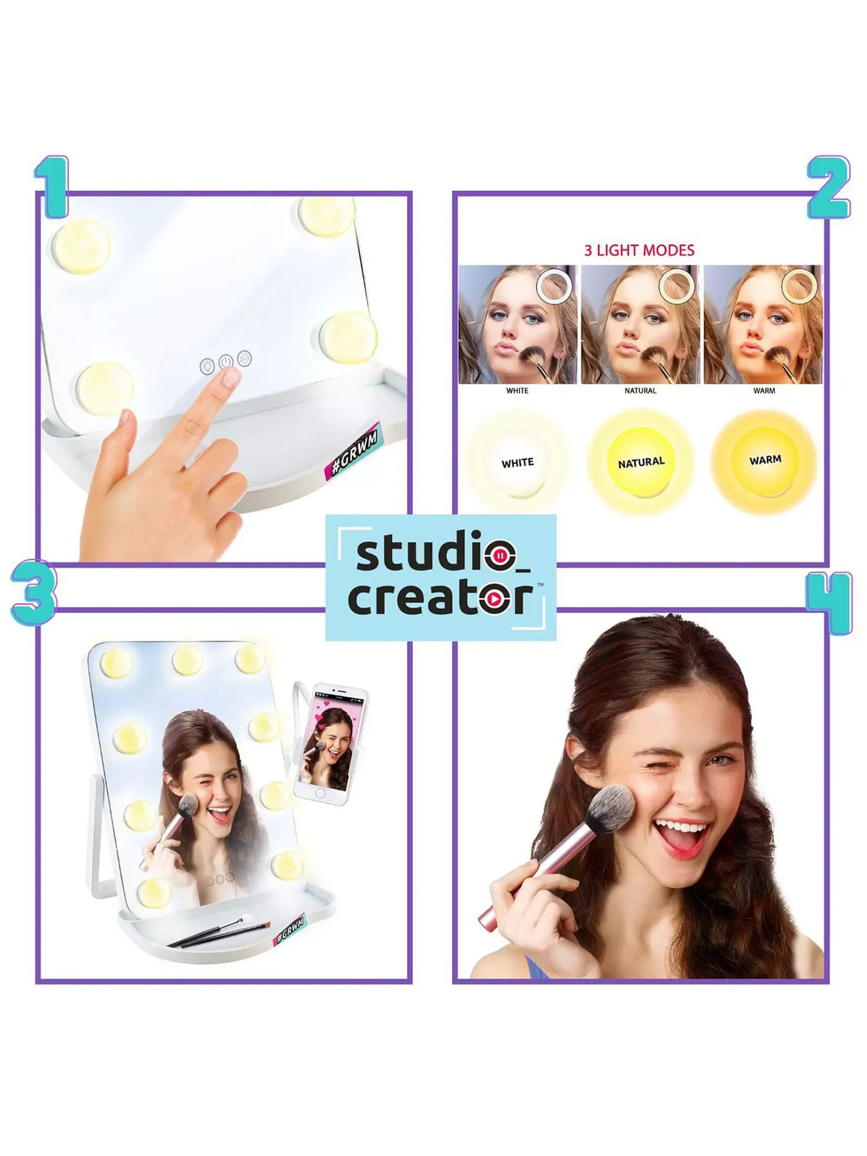 Key product features and lighting modes of the Studio Creator Hollywood Mirror in Ireland