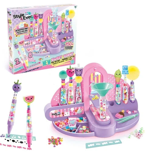 Style 4 Ever DIY Sweet Scent Pen Factory box with pink craft station, decorated pens and accessories
