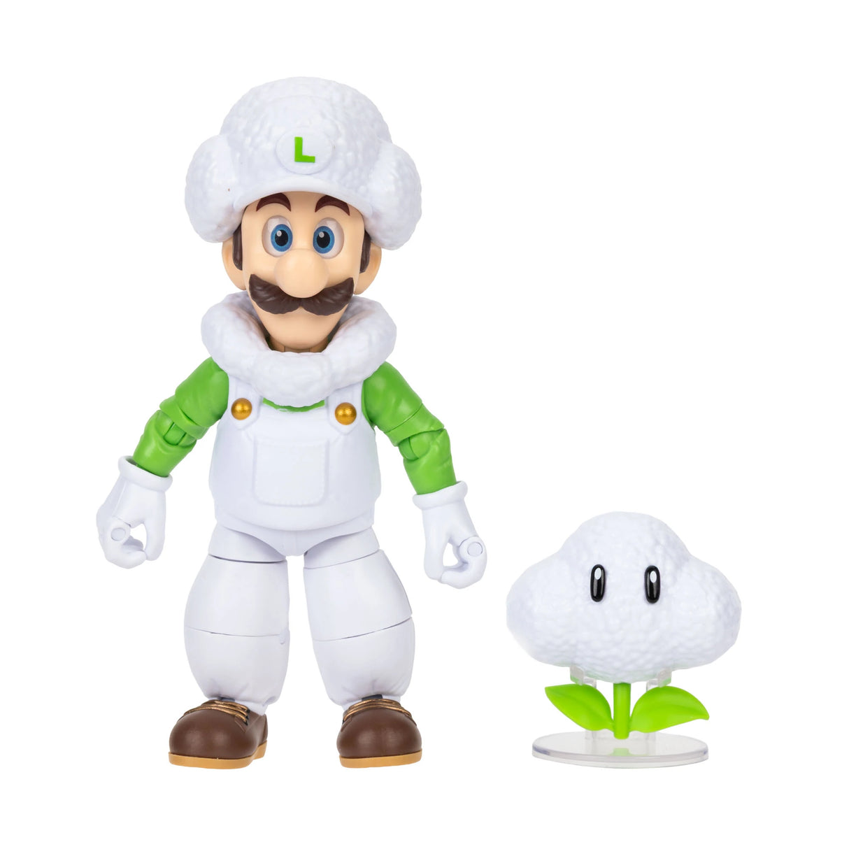 Cloud Luigi figure in white and green outfit standing beside the cloud accessory