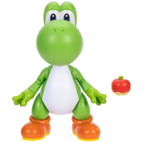 Front view of the Super Mario Yum Yum Yoshi figure standing beside the red fruit accessory