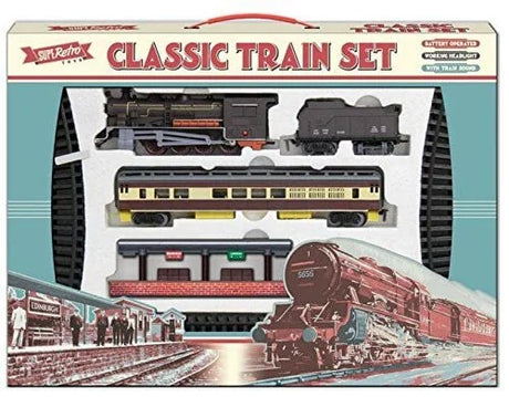 Superetro Classic Train Set retail box showing engine, carriages, and accessories in Ireland