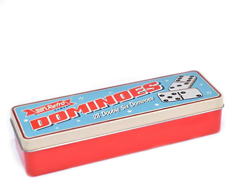 Side view of SuperRetro Dominoes tin packaging – Ireland