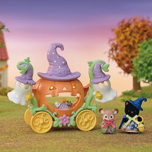 Sylvanian Families Pumpkin Carriage Playset 5869 in a warm coloured product setting.