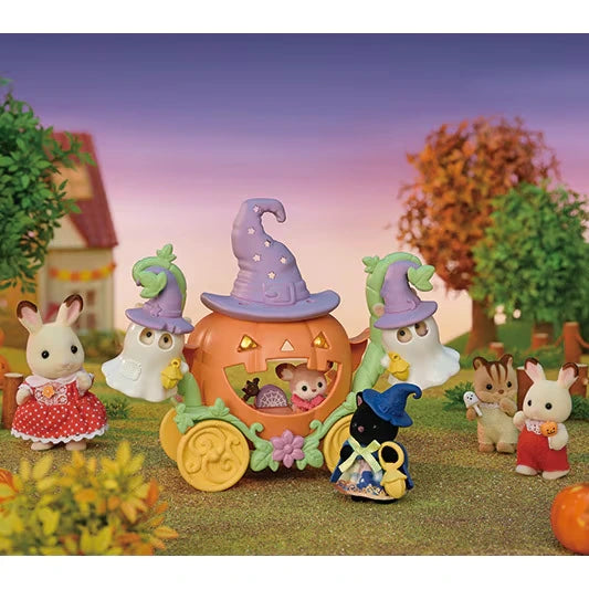 Sylvanian Families Pumpkin Carriage Playset promotional image with warm orange and brown colouring.
