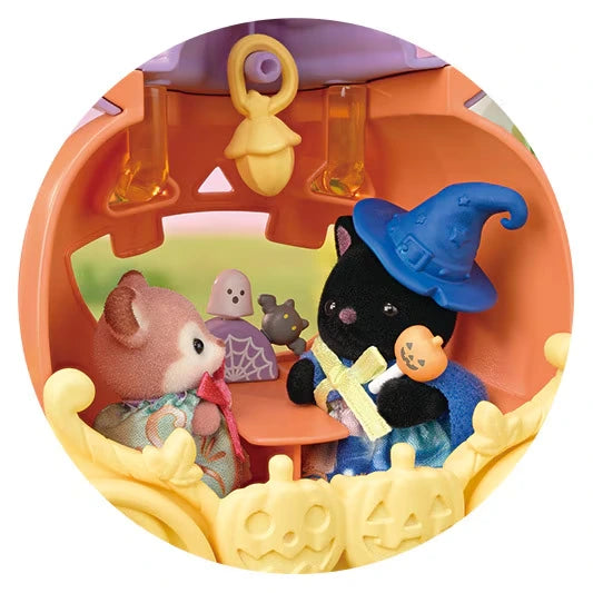 Sylvanian Families Pumpkin Carriage Playset featuring the orange pumpkin carriage in a warm coloured setting.