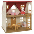 Sylvanian Families Red Roof Cosy Cottage indoor view with kitchen, dining set, bed and Chocolate Rabbit girl figure in Ireland.
