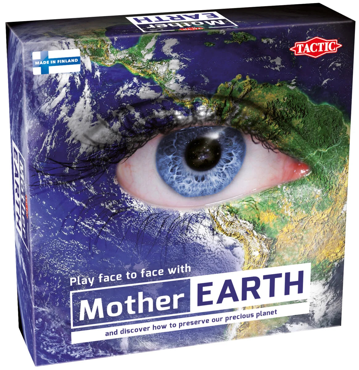 Tactic Mother Earth board game box front with eye and earth graphic Ireland