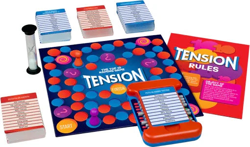 Full Tension Family Edition game setup with board, card reader, timer, and rules in Ireland