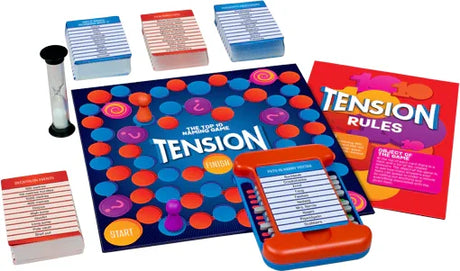 Full Tension Family Edition game setup with board, card reader, timer, and rules in Ireland