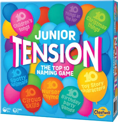 Tension Junior Edition game box with colourful balloon topics in Ireland