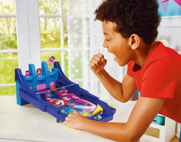 Child playing The Super Mario Galaxy Movie Battle Pinball Galaxy on a table