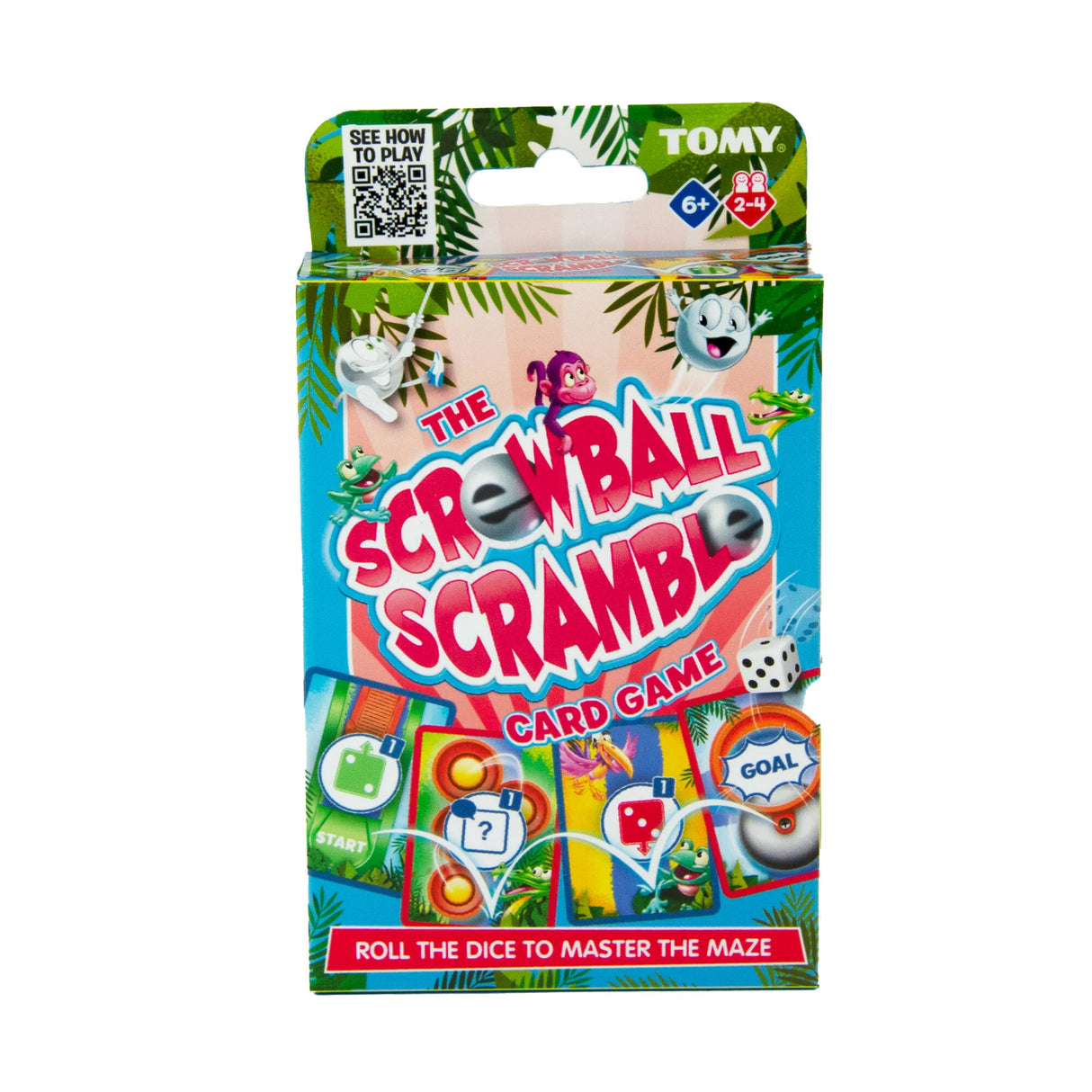 Tomy Screwball Scramble Card Game packaging with dice and maze theme – Ireland