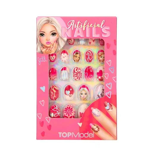 TOPModel Artificial Nails pack with retail box and tray showing pink patterned nails and TOPModel artwork in Ireland.