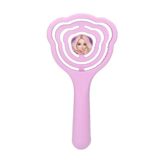 TOPModel Hair Brush lilac front view with open brush head and central character detail