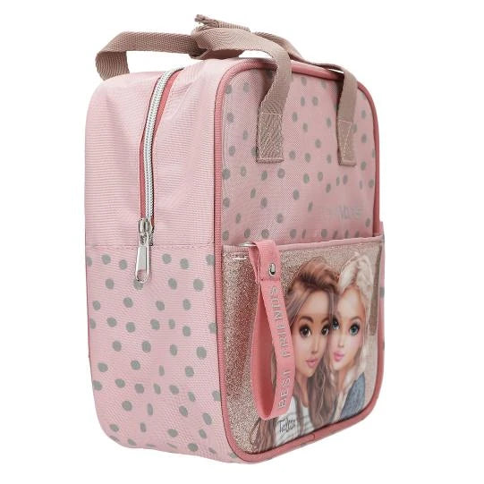TOPModel Small Backpack DOTS angled front view with front pocket and side panel