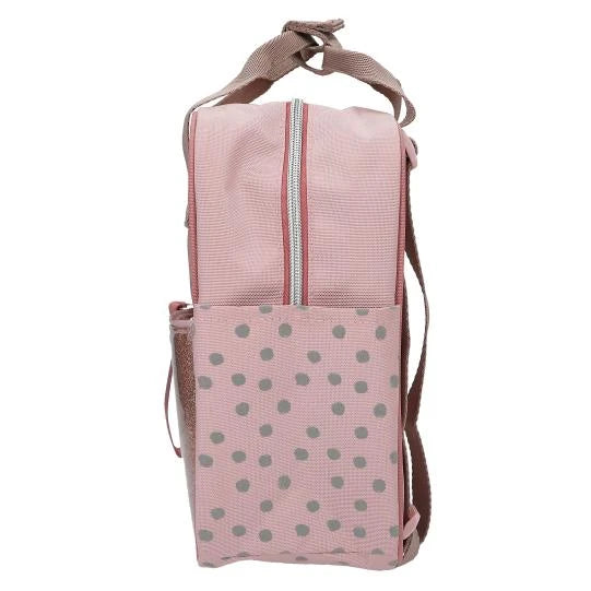 TOPModel Small Backpack DOTS side view with dot pocket, handle and straps