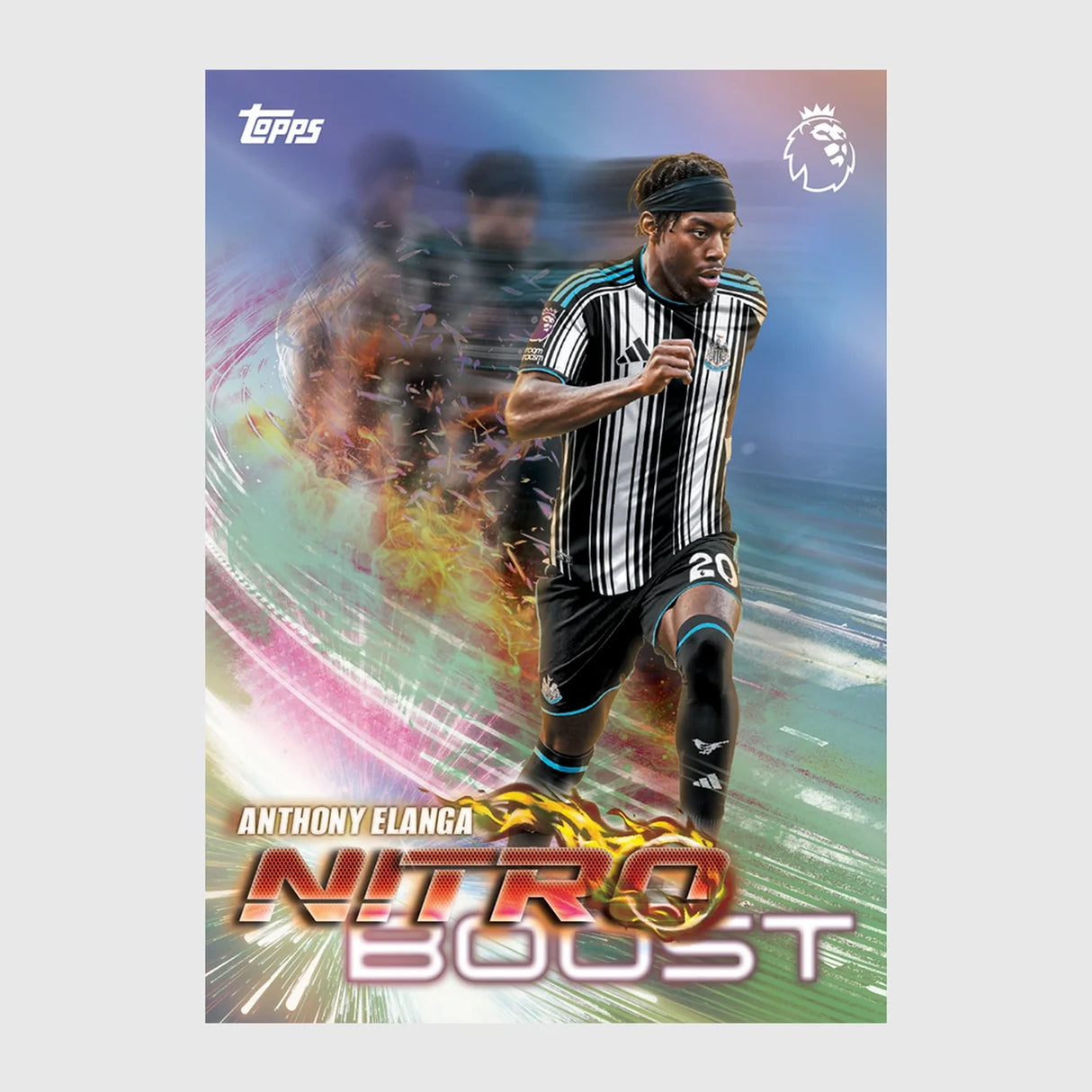 Anthony Elanga Nitro Boost Premier League trading card in black and white Newcastle kit