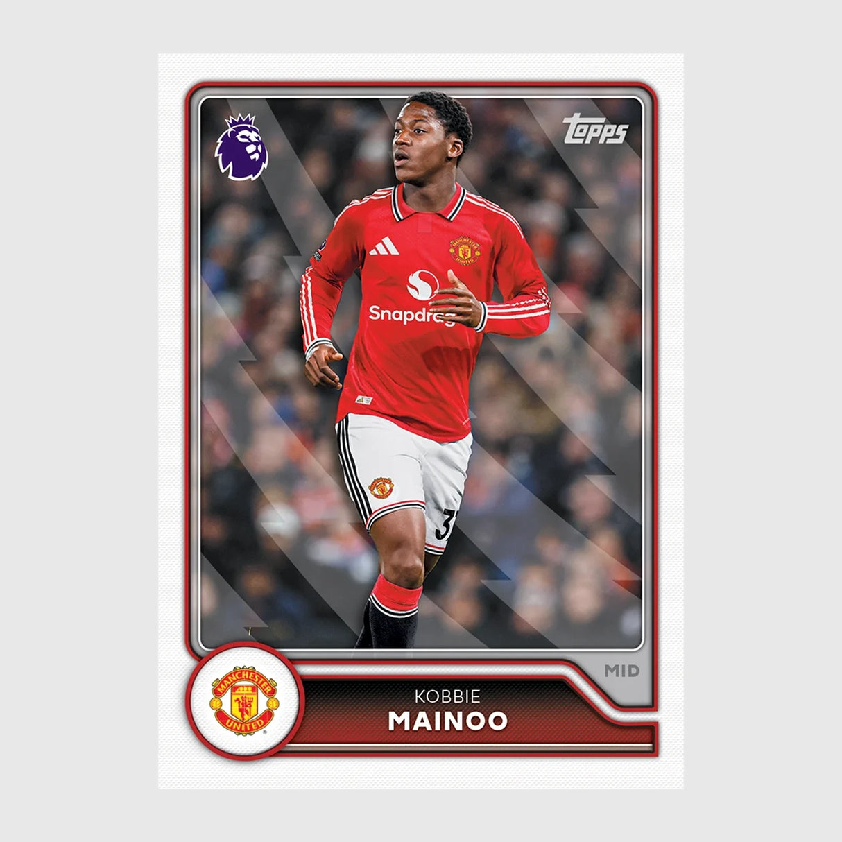 Kobbie Mainoo Manchester United Premier League trading card in red home kit