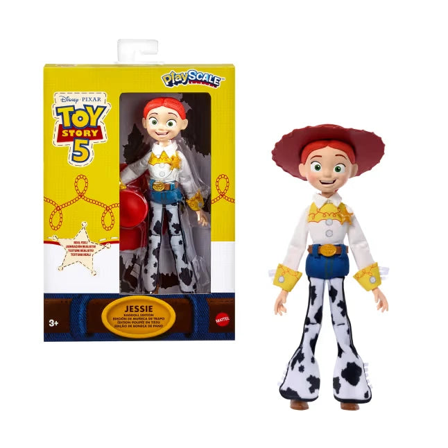 Toy Story 5 Jessie beside yellow Toy Story 5 retail packaging