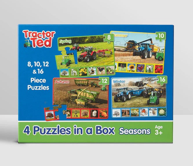 Tractor Ted 4 puzzles in a box front view showing seasons set - Ireland