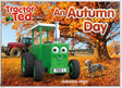 Tractor Ted An Autumn Day book cover showing green tractor and dog on an autumn farm in Ireland