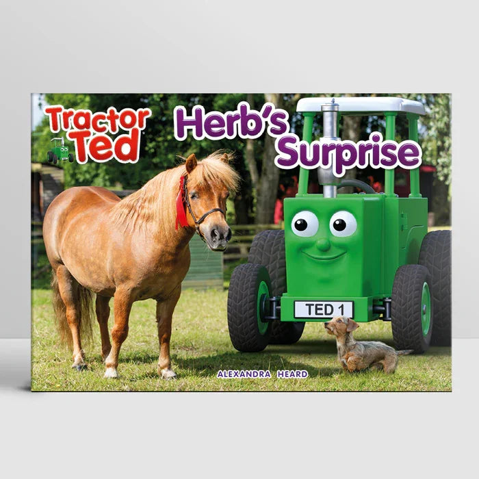 Tractor Ted Herb’s Surprise Storybook front cover showing Herb the pony with Tractor Ted, Midge the dog and farm background