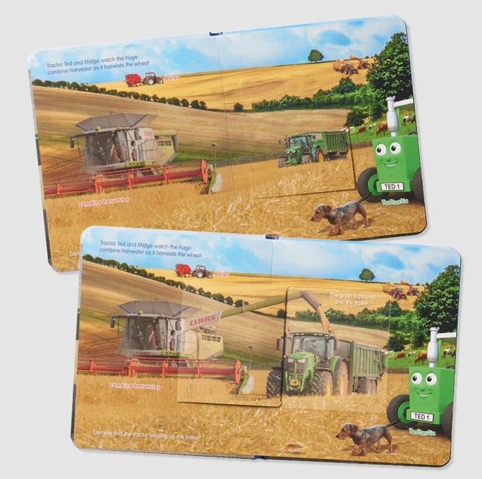 Tractor Ted book page showing combine harvester on farm – Ireland