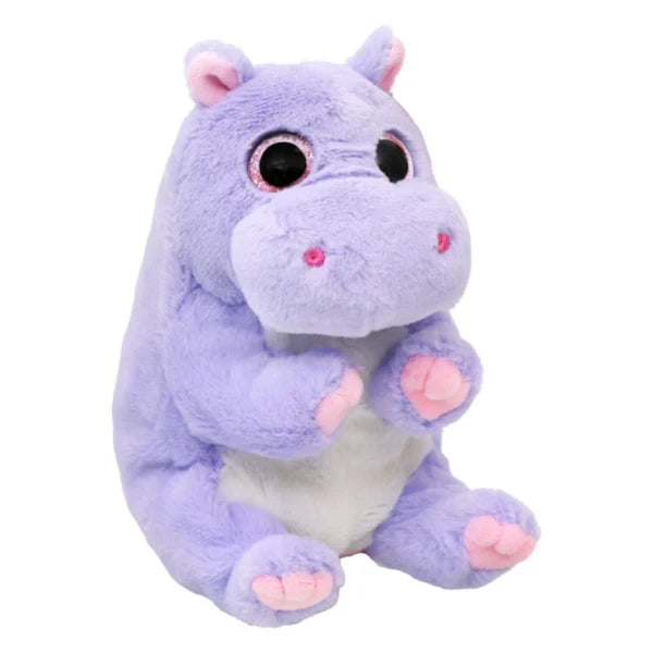 Ty Beanie Bellies Henrietta Hippo soft toy angled front view with pink feet and purple fur