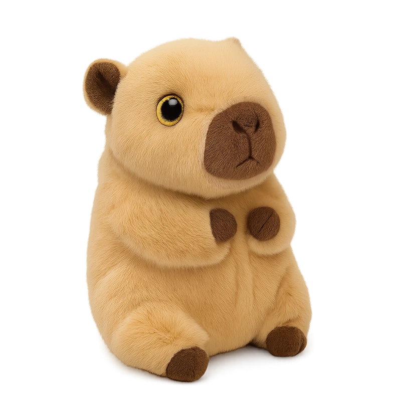 Ty Beanie Bellies Lara Capybara soft toy angled front view with brown paws and gold glitter eye