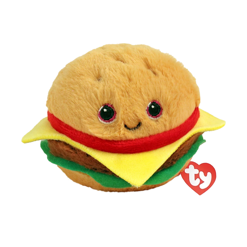 Ty Beanie Bouncers Buns Hamburger plush front view with red TY heart tag