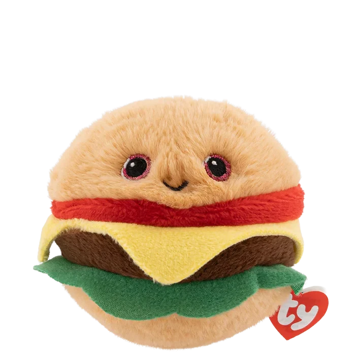 Ty Beanie Bouncers Buns Hamburger plush straight front view with green lettuce layer and TY tag