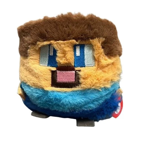 Ty Beanie Bouncers Minecraft Steve plush front view with blue shirt and square face