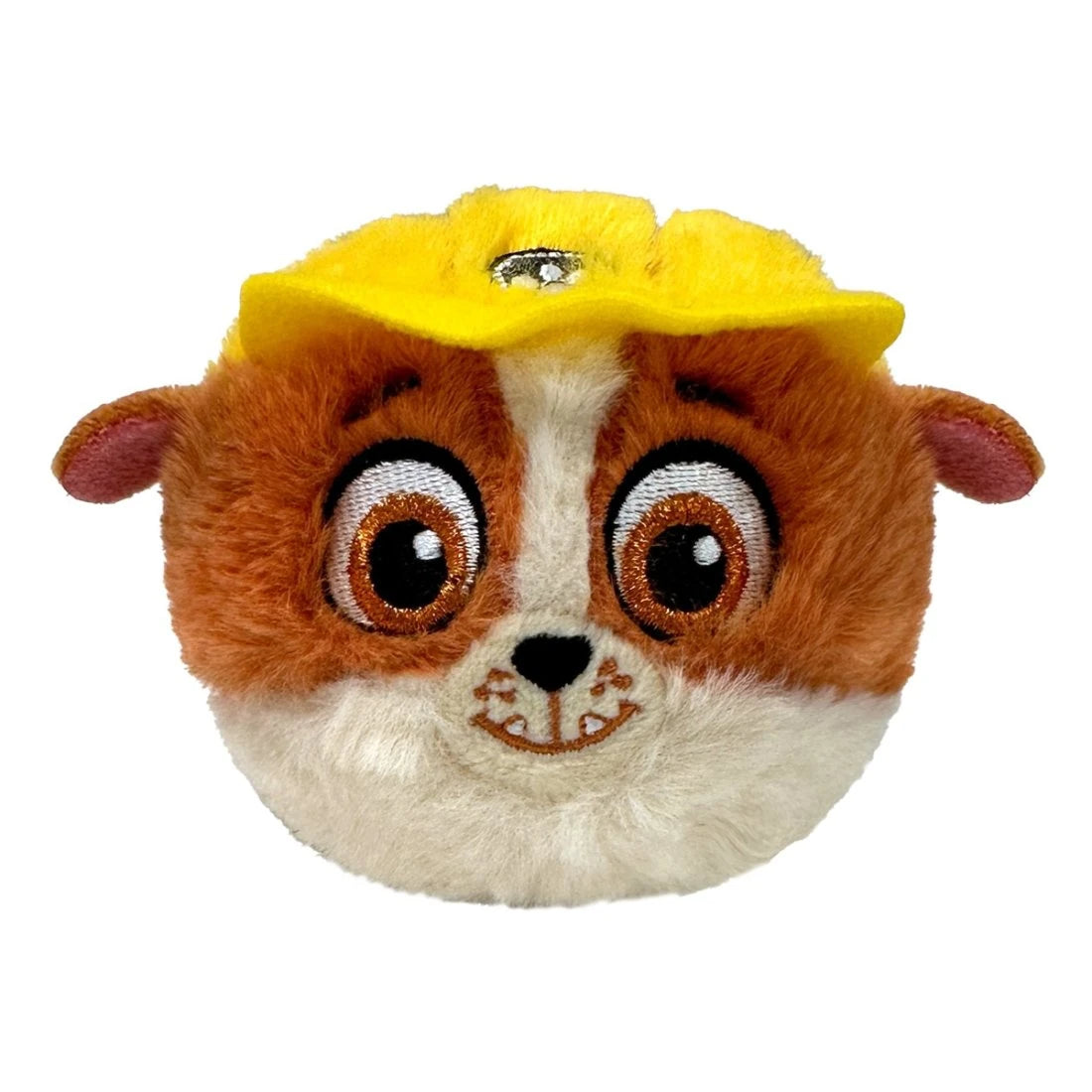 Rubble round plush bouncer shown front facing with yellow construction helmet