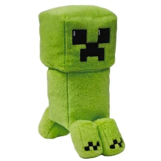 TY Minecraft Creeper Beanie Baby green plush with black pixel face and Creeper markings on the feet