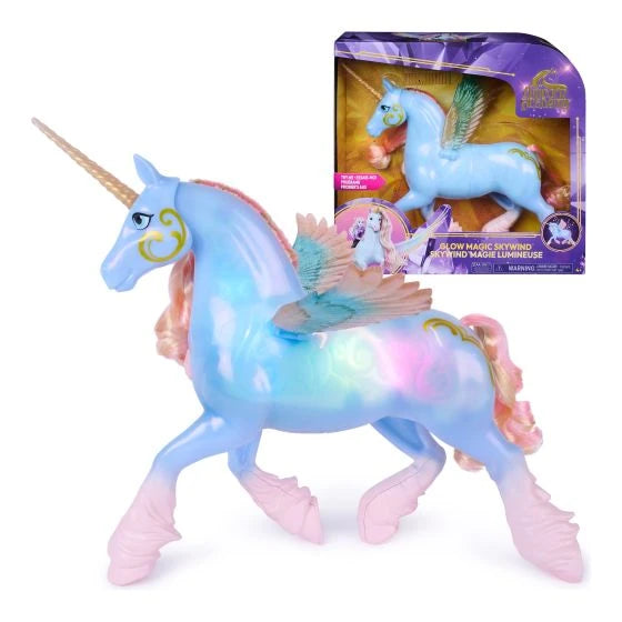 Unicorn Academy Glow Magic Skywind blue unicorn with pink mane, golden horn, wings and retail packaging