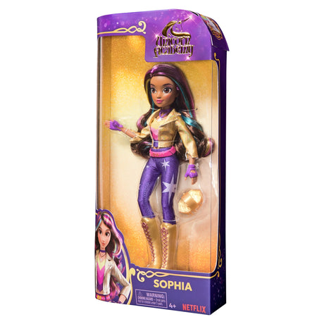 Angled view of Unicorn Academy Sophia doll packaging with character art – Ireland