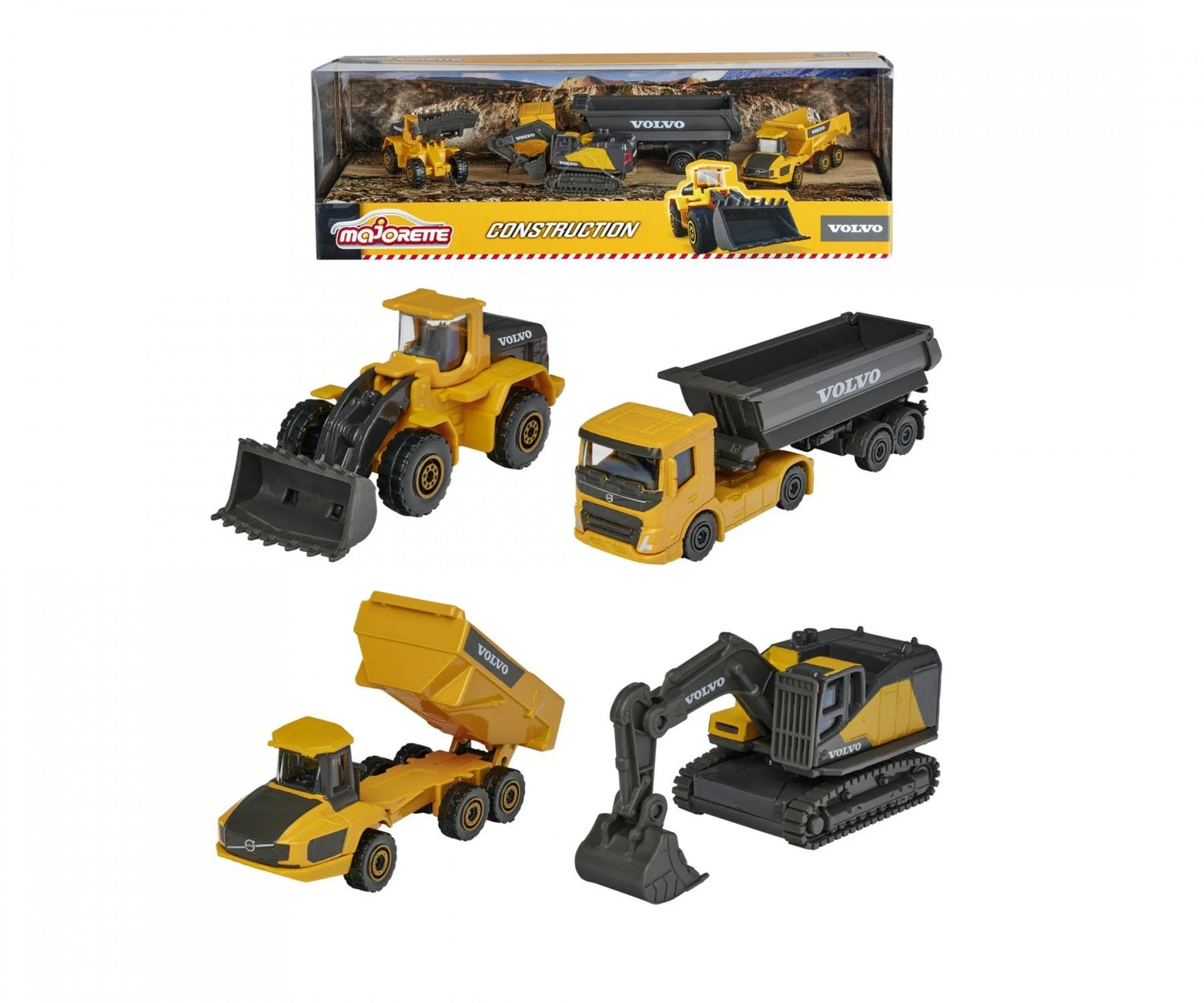 Majorette Volvo Construction 4 Piece Giftpack boxed set with excavator dump truck hauler and loader in Ireland