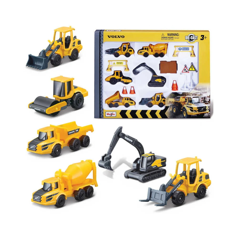 Volvo construction set with cones, signs, and barriers for kids in Ireland