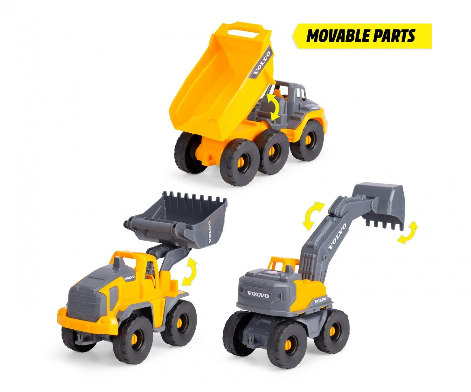 Dickie Toys Volvo Tough Work Force construction vehicles with movable shovels and tipping bed in Ireland