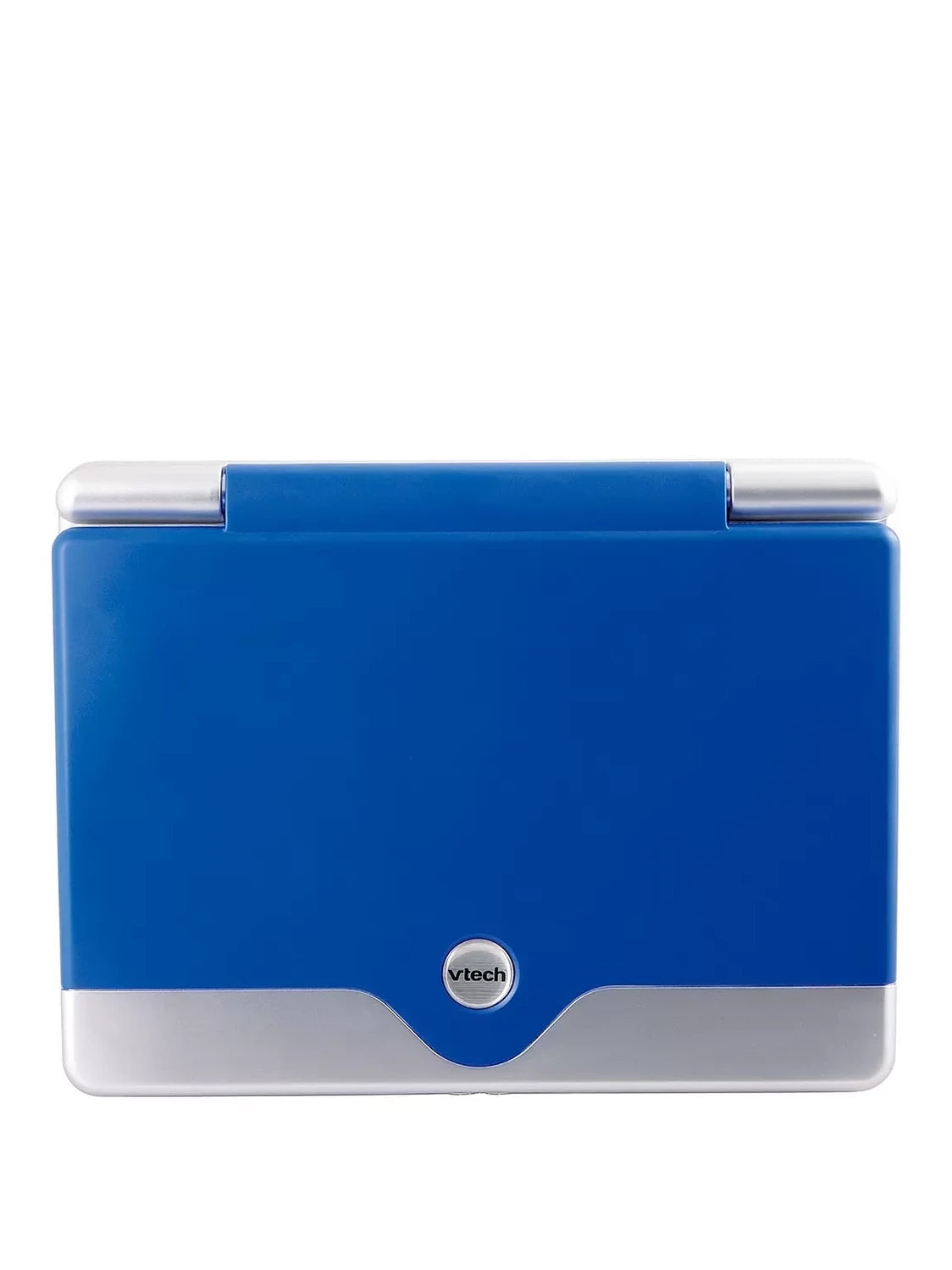 VTech Challenger Laptop closed showing the blue lid, silver base and VTech badge