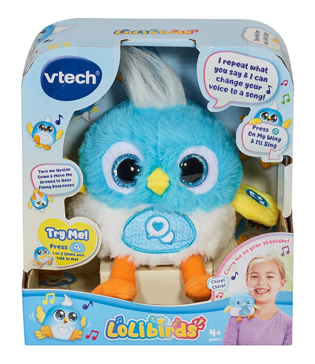 Front view of VTech LoLibirds Blue plush toy with light-up eyes – Ireland