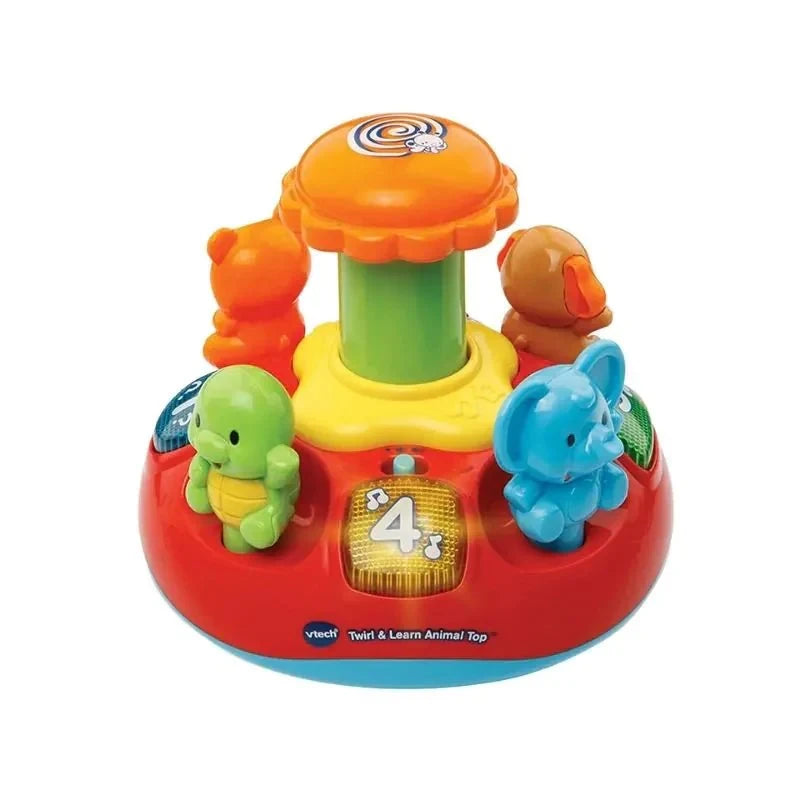 VTech Push and Play Spinning Top front product view with animal buttons and light up shape buttons